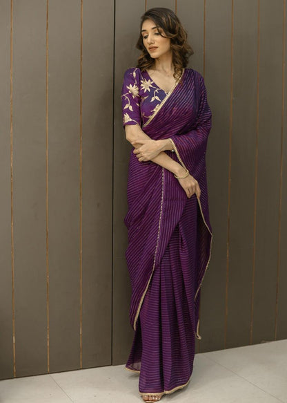 Purple orchid georgette saree - Ekaa Fashion